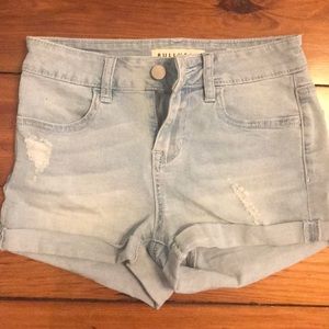 Light wash distressed jean shorts